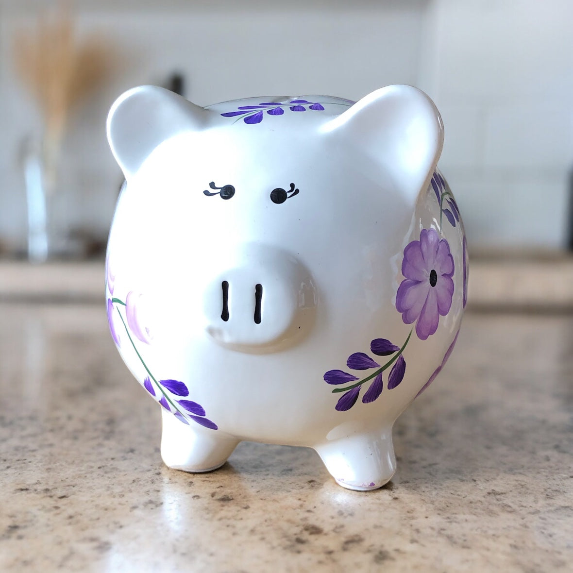 Personalized Lavender Floral Piggy Bank
