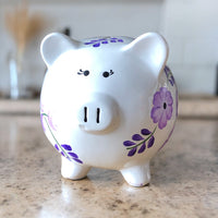 Personalized Lavender Floral Piggy Bank