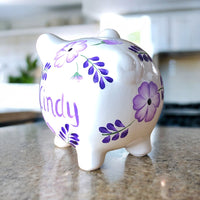 Personalized Lavender Floral Piggy Bank