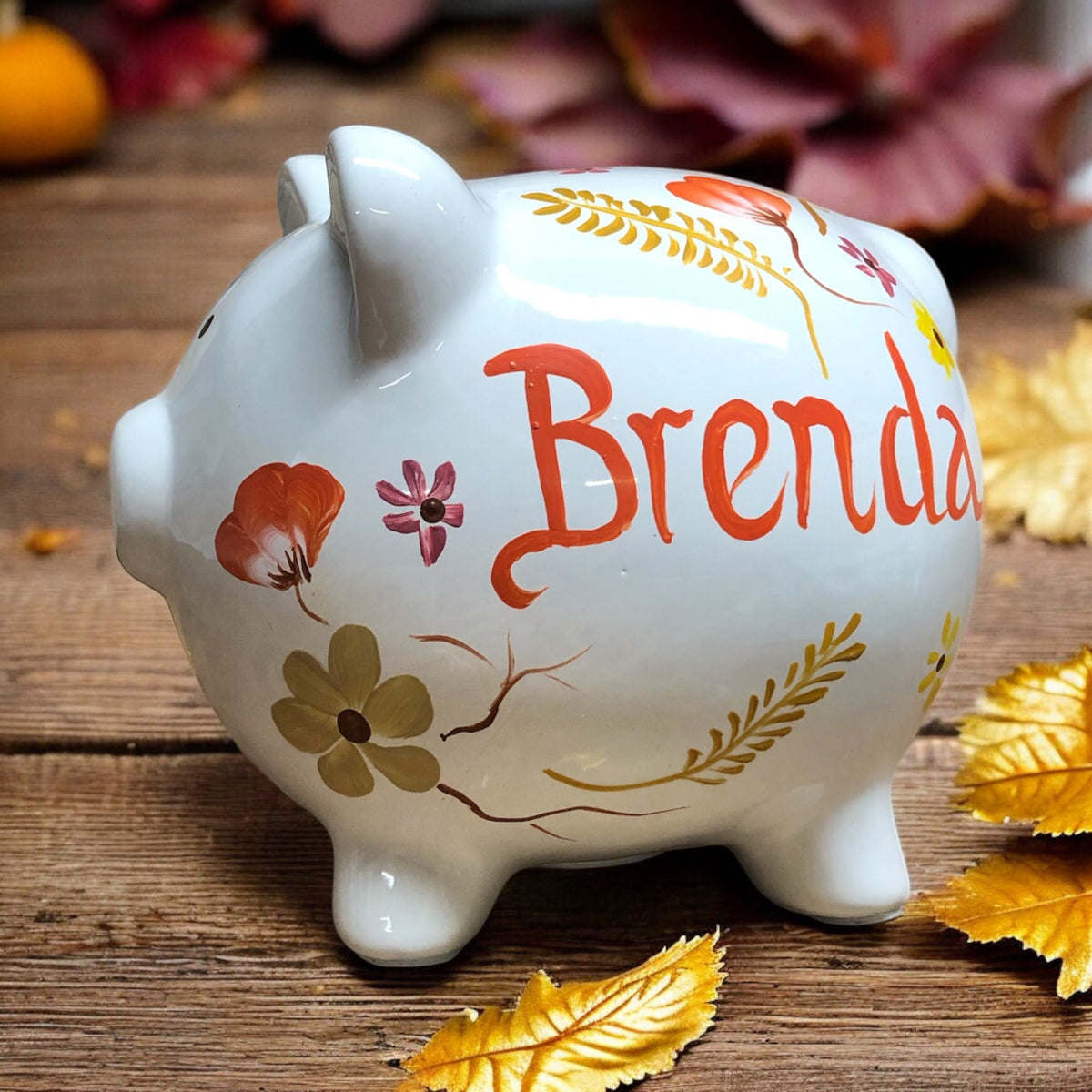 Coral Wildflowers Piggy Bank
