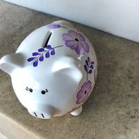 Personalized Lavender Floral Piggy Bank