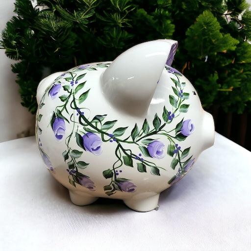 Personalized Lavender Rosebud Piggy Bank