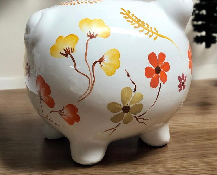 Coral Wildflowers Piggy Bank