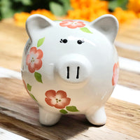 Personalized Peach Floral Piggy Bank