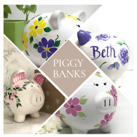 Personalized Pink & Yellow Floral Piggy Bank