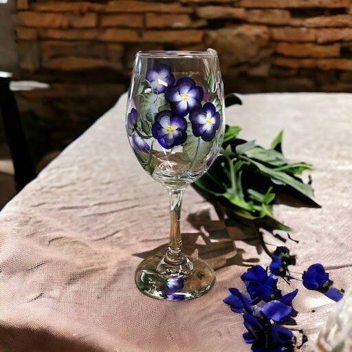 Purple Violets Wine Glass (Single Glass)