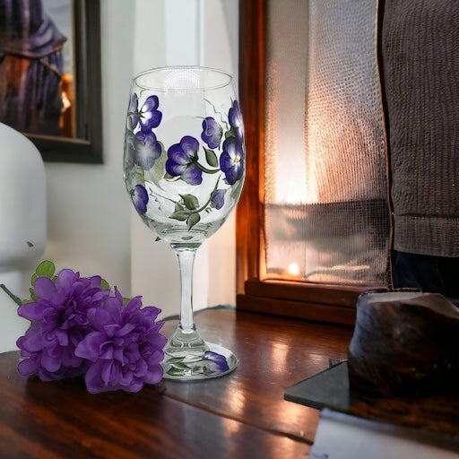 Purple Violets Wine Glass (Single Glass)
