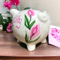 Personalized Pink Lilies Piggy Bank