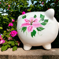 Personalized Pink Lilies Piggy Bank