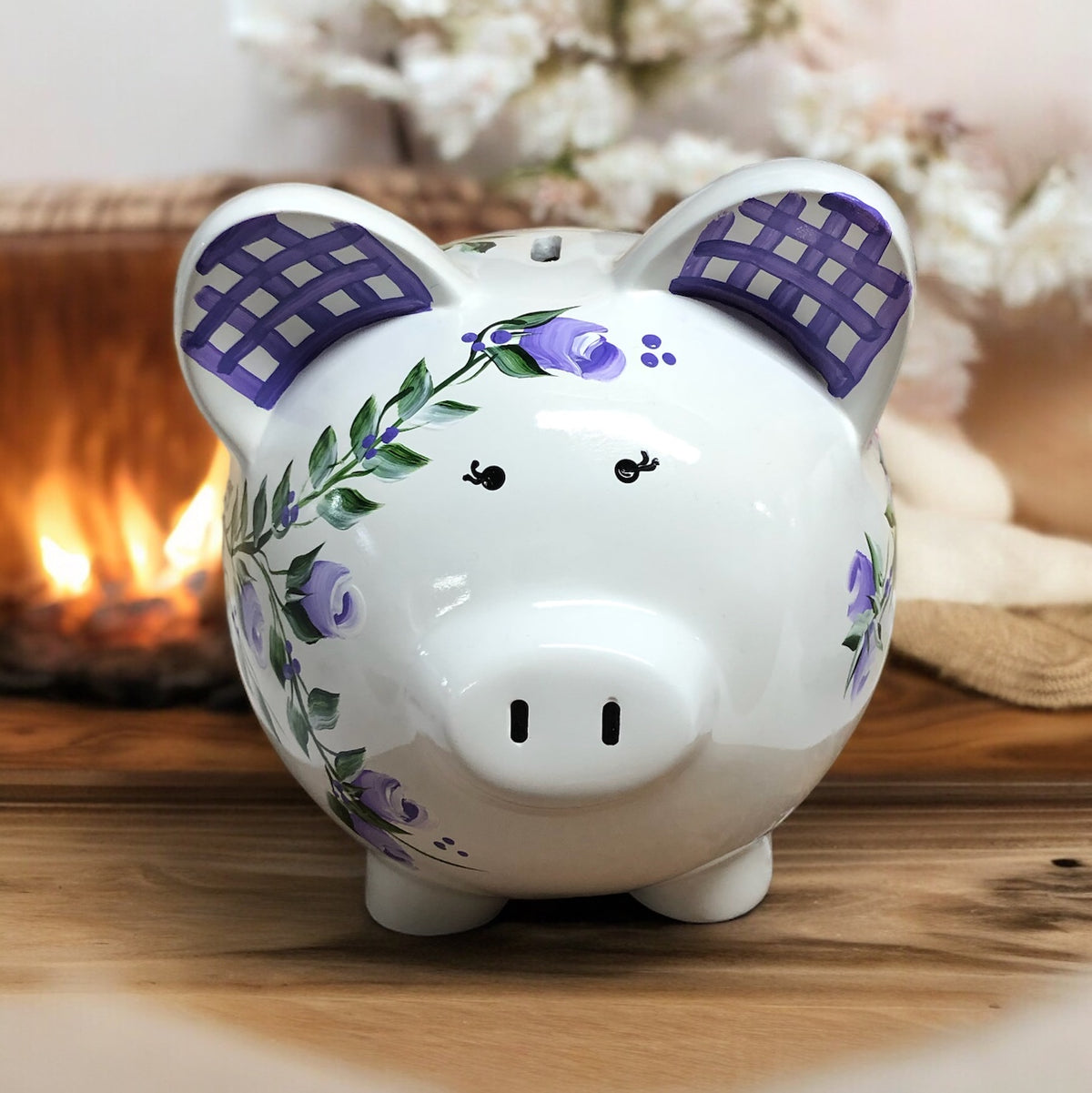 Personalized Lavender Rosebud Piggy Bank
