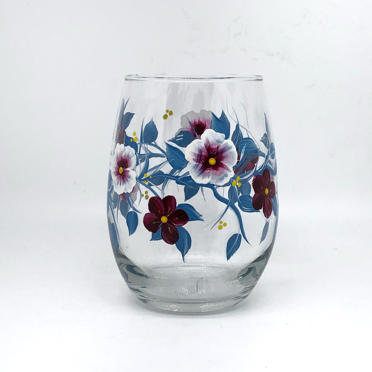 Hand Painted Blue & Burgundy Wine Glasses (Set of 2)