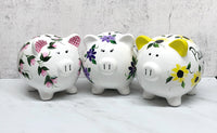 Personalized Pink & Yellow Floral Piggy Bank