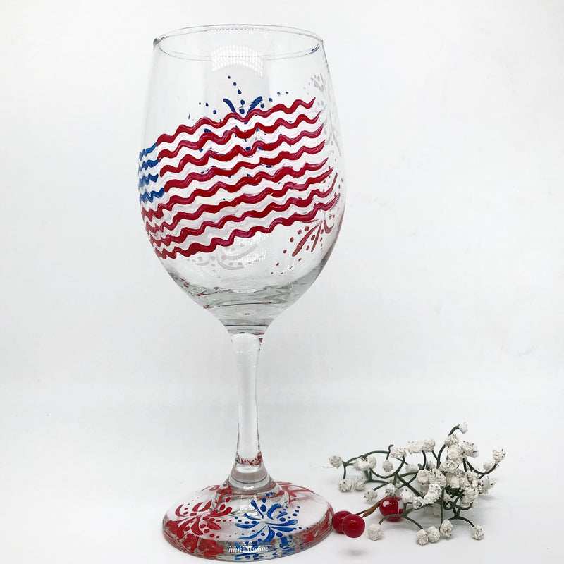 Hand Painted Patriotic Wine Glass (Single Glass)