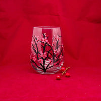 Hand Painted Cherry Blossom Stemless Wine Glass (Single Glass)
