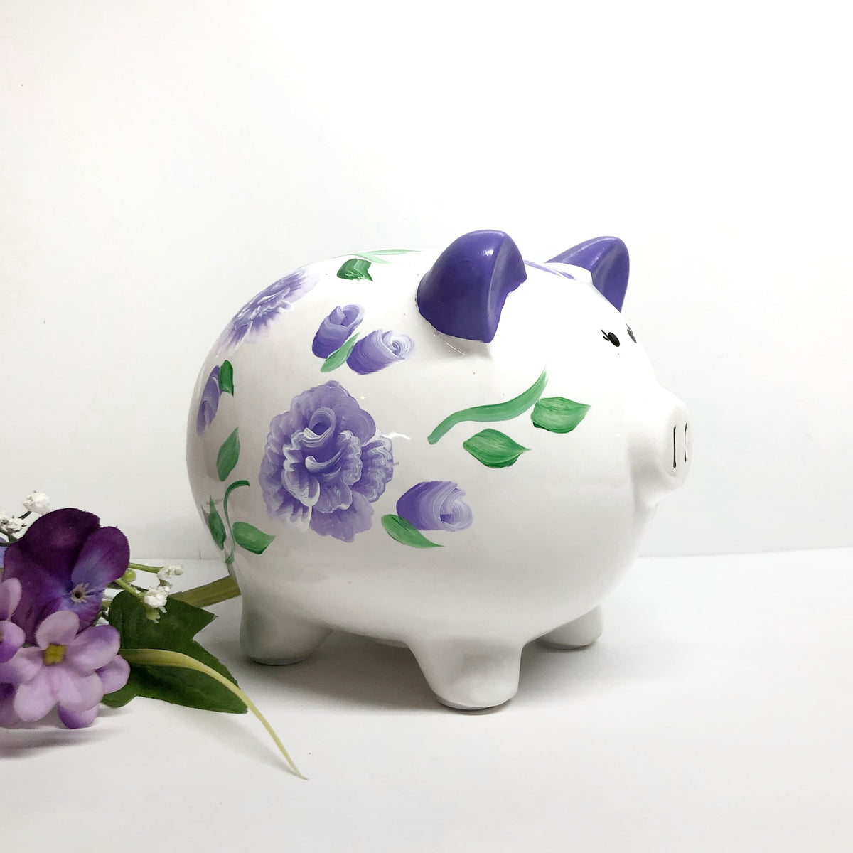 Purple Rose Piggy Bank