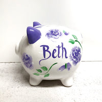 Purple Rose Piggy Bank