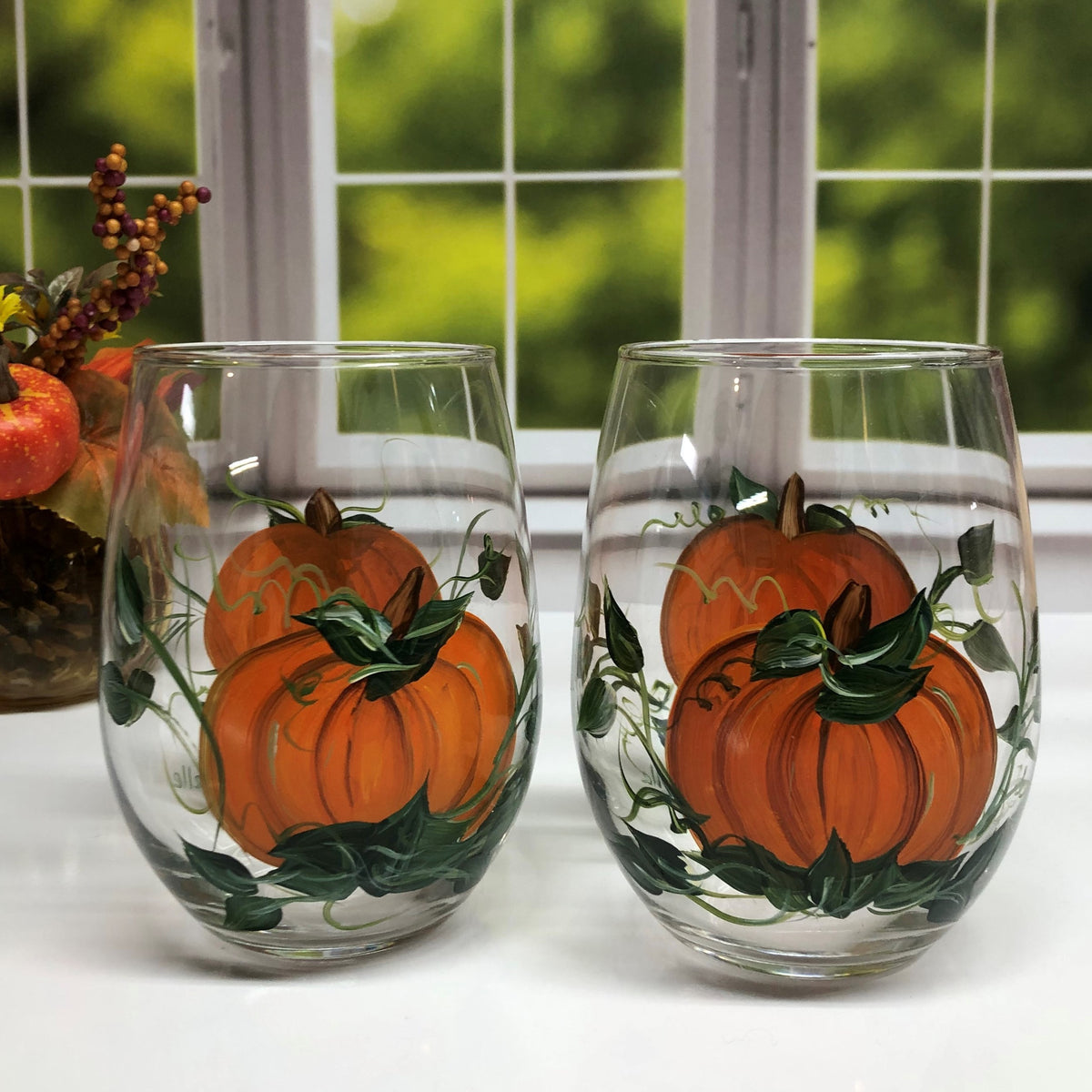 Stemless Pumpkin Wine Glasses (Set of 2)