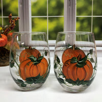 Stemless Pumpkin Wine Glasses (Set of 2)