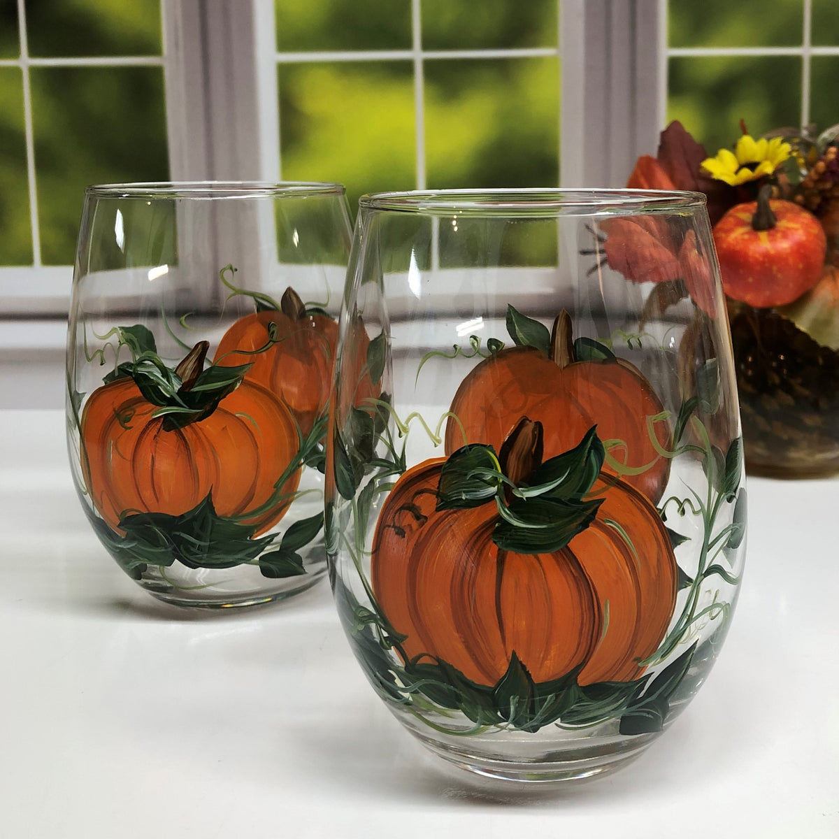 Stemless Pumpkin Wine Glasses (Set of 2)