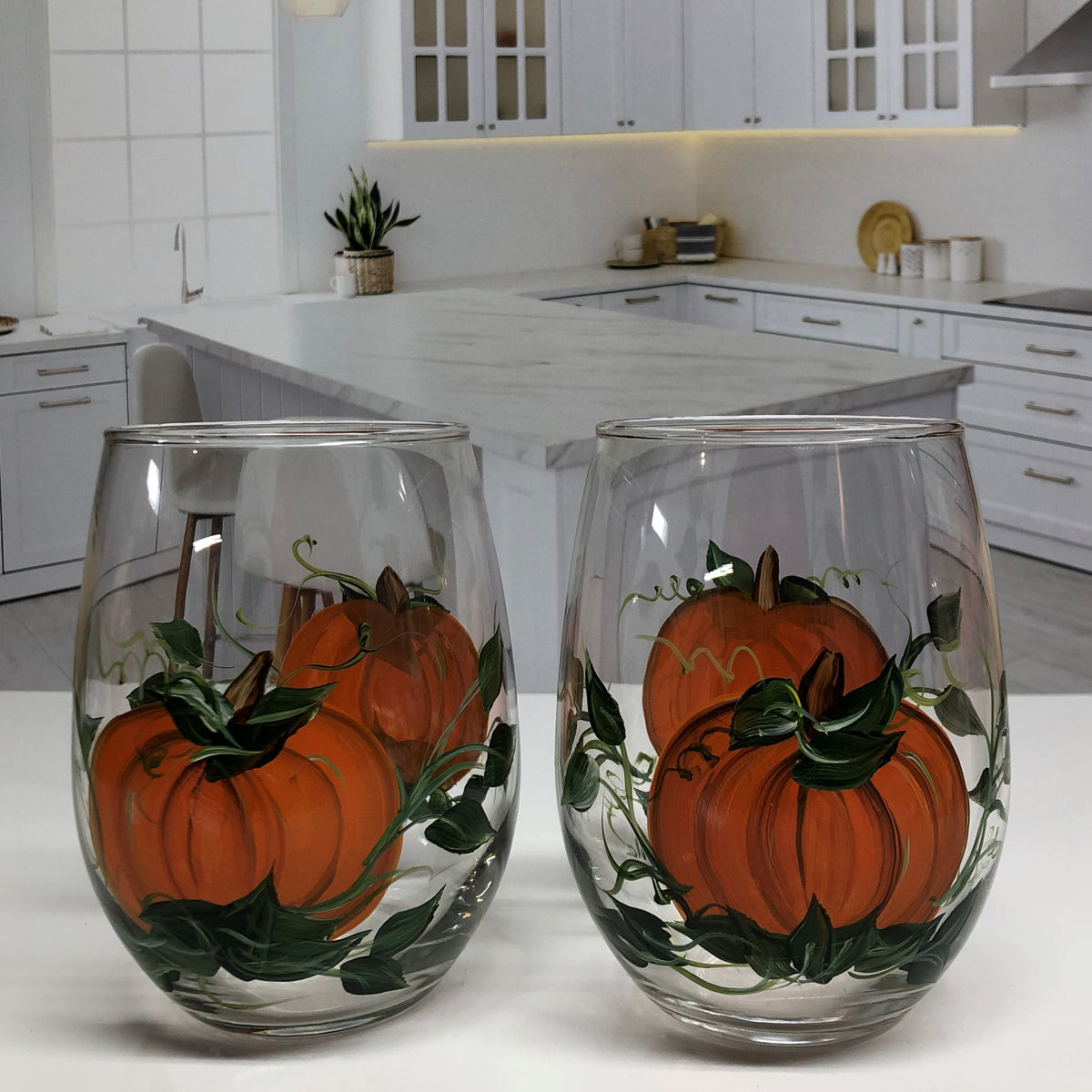 Stemless Pumpkin Wine Glasses (Set of 2)