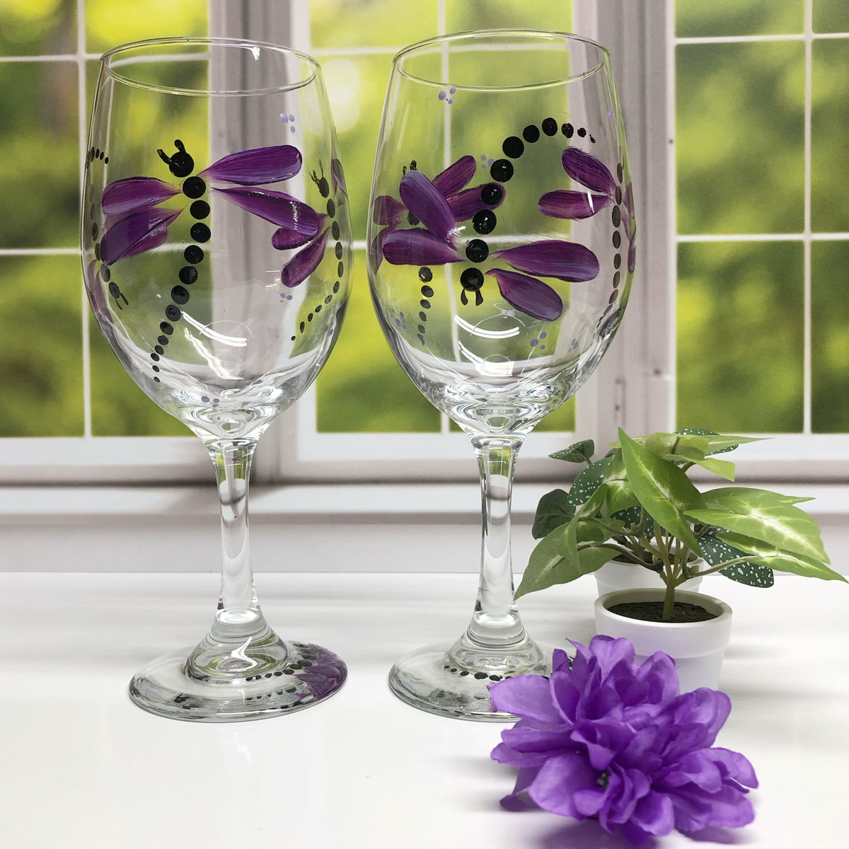 Purple Dragonfly Wine Glasses (Set of 2)