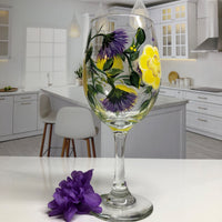 Yellow Roses with Lavender Flowers Wine Glass (Single Glass)