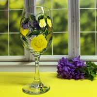 Yellow Roses with Lavender Flowers Wine Glass (Single Glass)