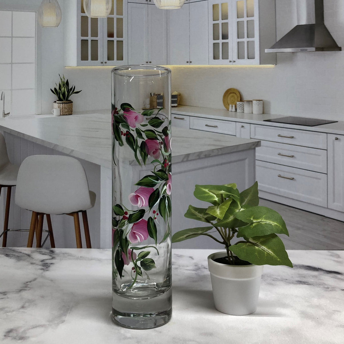 Hand Painted Pink Rose Bud Vase