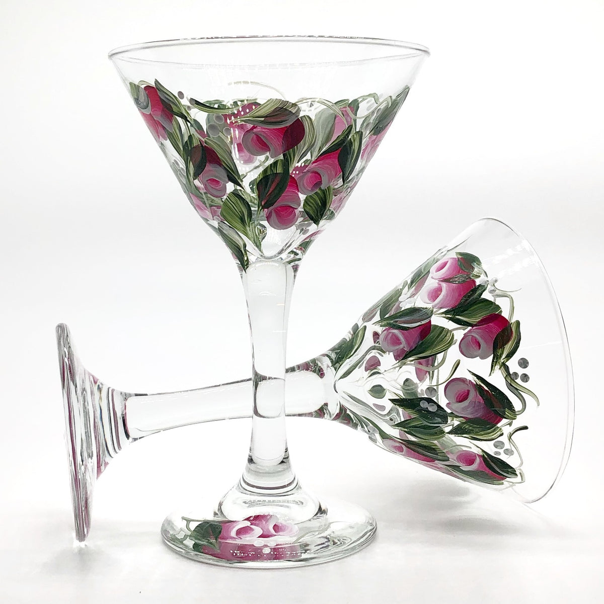 Painted Rosebud Martini Glasses (Set of 2)