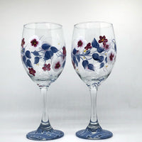 Hand Painted Blue & Burgundy Wine Glasses (Set of 2)