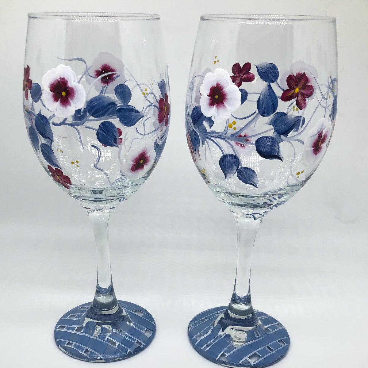 Hand Painted Blue & Burgundy Wine Glasses (Set of 2)