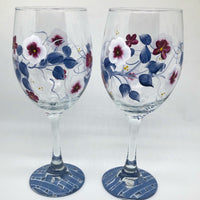 Hand Painted Blue & Burgundy Wine Glasses (Set of 2)