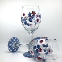 Hand Painted Blue & Burgundy Wine Glasses (Set of 2)