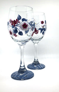 Hand Painted Blue & Burgundy Wine Glasses (Set of 2)