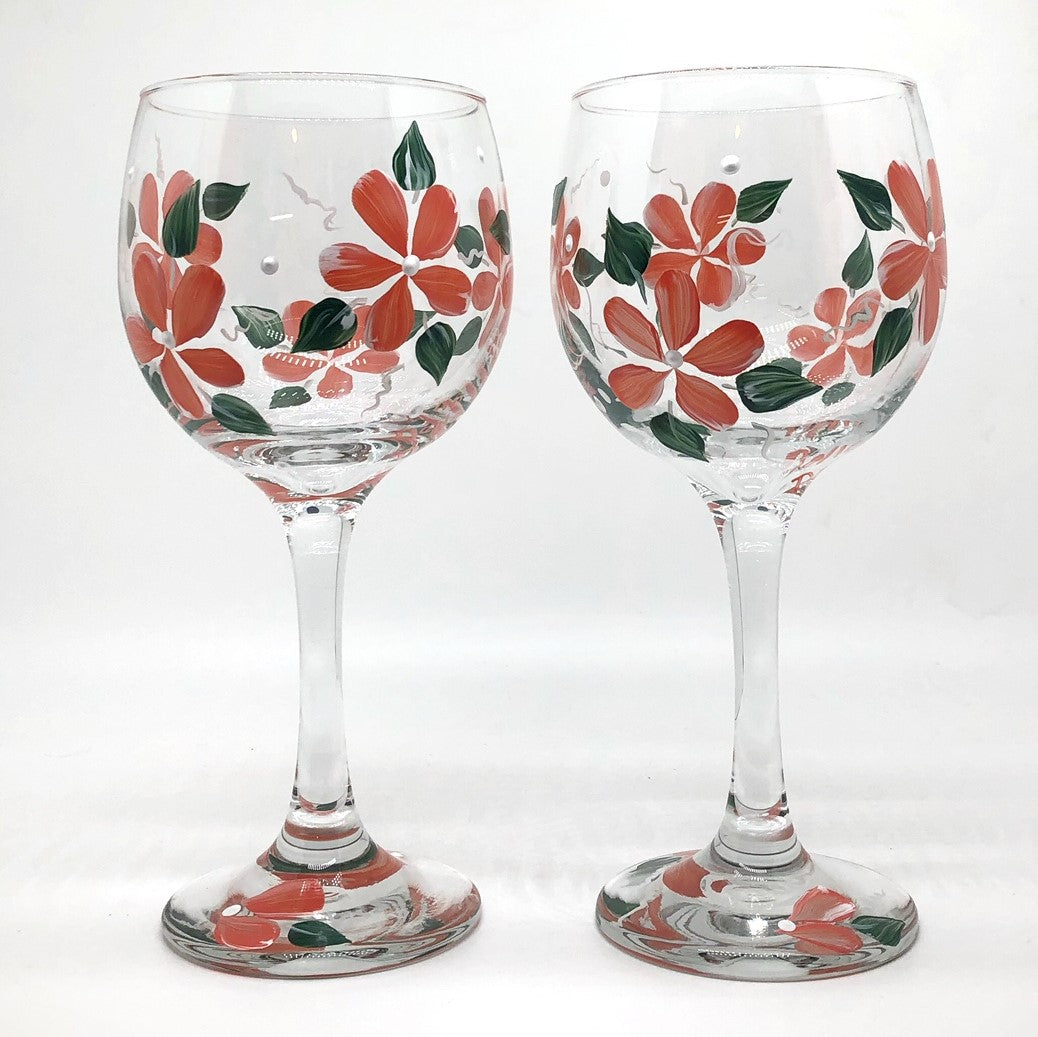 Painted Coral Floral Wine Glasses (Set of 2) READY TO SHIP