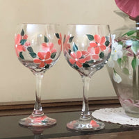 Painted Coral Floral Wine Glasses (Set of 2) READY TO SHIP
