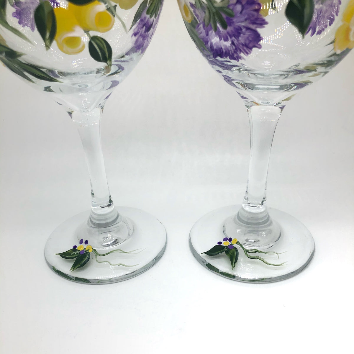 Yellow Roses with Lavender Flowers Wine Glass (Single Glass)