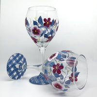 Hand Painted Blue & Burgundy Wine Glasses (Set of 2)