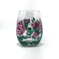 Hand Painted Pink Cabbage Rose Wine Glasses (Set of 2)