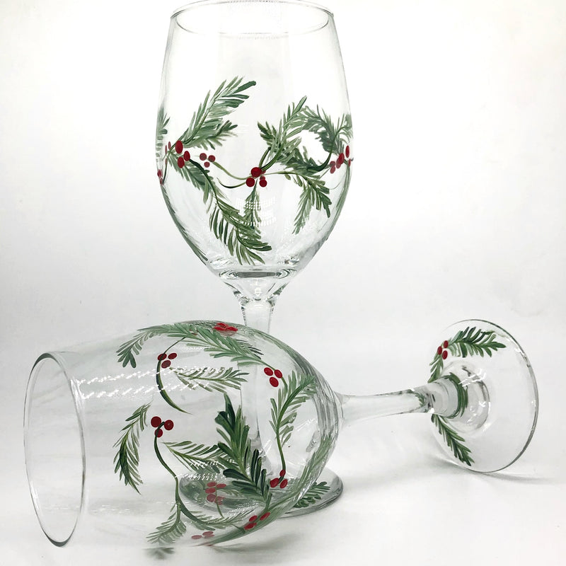 best christmas painted wine glasses Hand Painted Holly Berry Wine Glasses (Set of 2) – The Gifted Lady