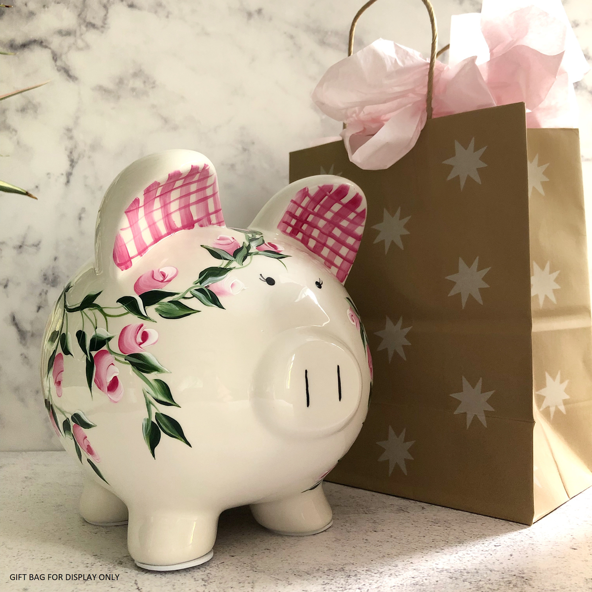 Personalized Pink Rosebud Piggy Bank
