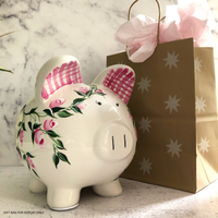 Personalized Pink Rosebud Piggy Bank