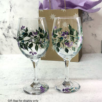 Hand Painted Blue & Lavender Floral Wine Glasses (Set of 2)