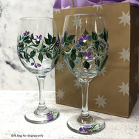 Hand Painted Blue & Lavender Floral Wine Glasses (Set of 2)