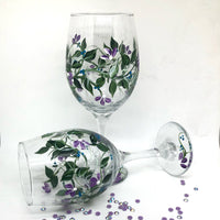 Hand Painted Blue & Lavender Floral Wine Glasses (Set of 2)
