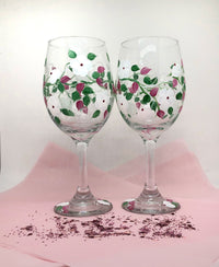 White Flowers Hand Painted Wine Glass (Set of 2)