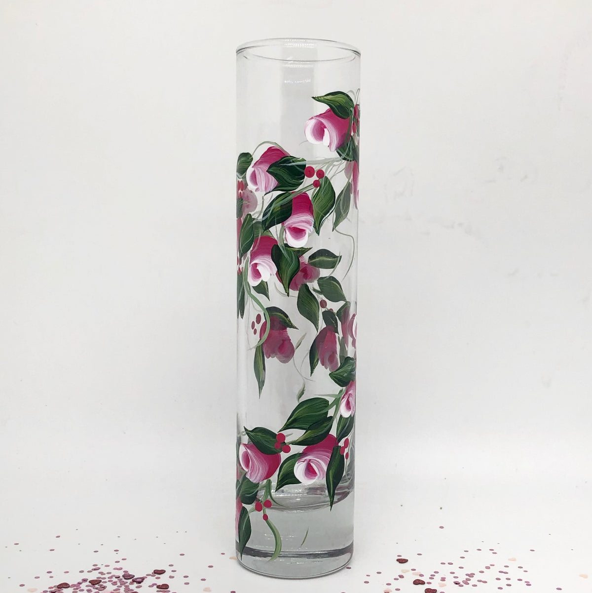 Hand Painted Pink Rose Bud Vase