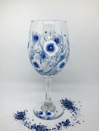 Blue and White Floral Hand Painted Wine Glass