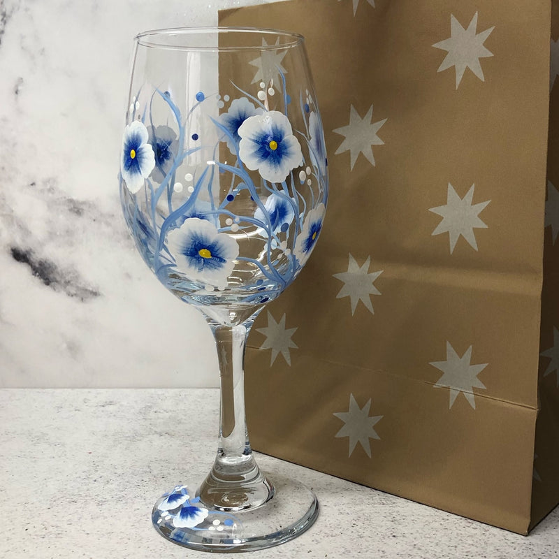 Blue and White Floral Hand Painted Wine Glass – The Gifted Lady