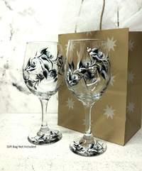 Black and White Rosebuds Wine Glasses (Set of 2)